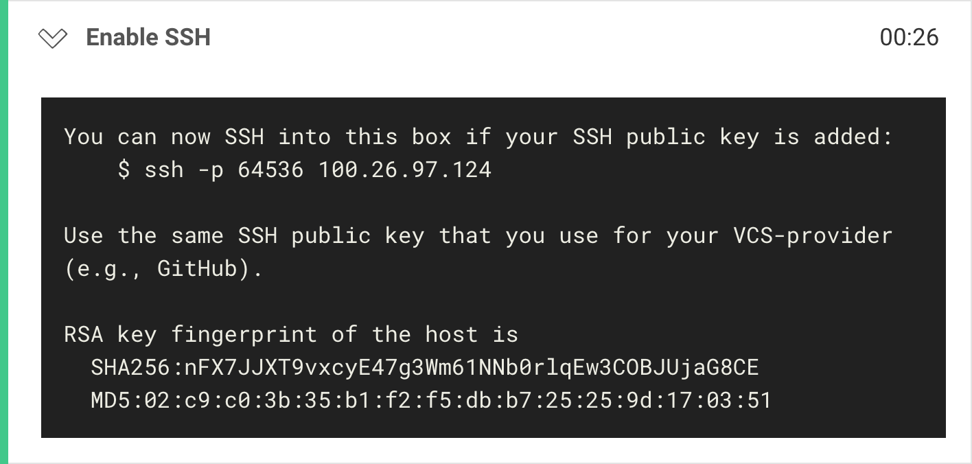 SSH connection details